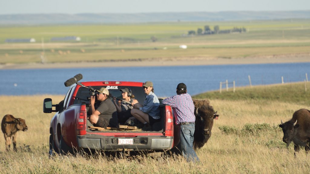 Elle Maija Tailfeathers with crew on the Kainai Nation. Photo by Arnell Tailfeathers